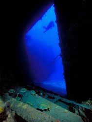 Theo Wreck interior, Bahamas (Nikon F4, 18mm/3.5, Aquatic... by Andrew Dawson 
